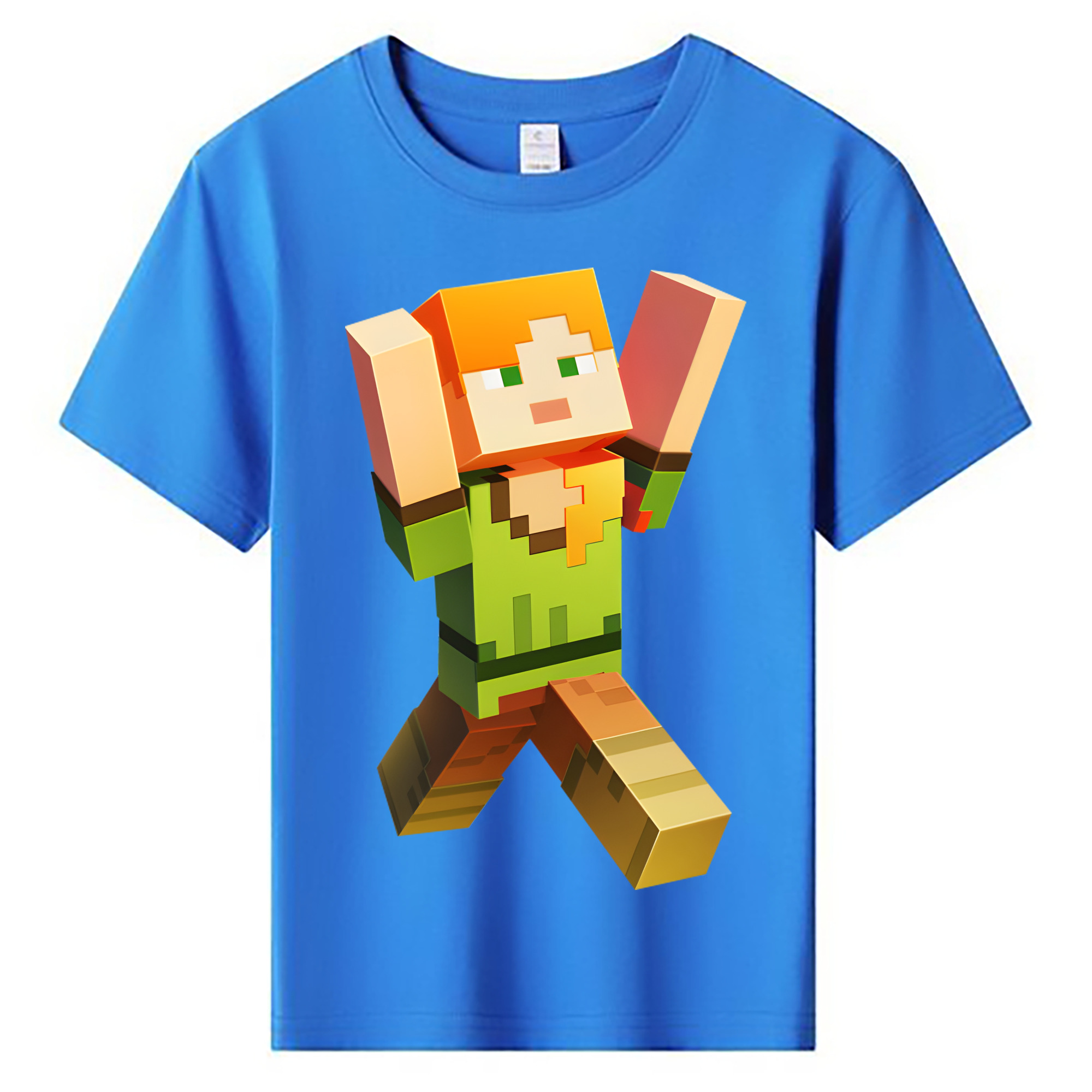 （画像用） マインクラフト ブロックの世界 Minecraft MC Block world 綿100％キッズTシャツ（フロントプリント）